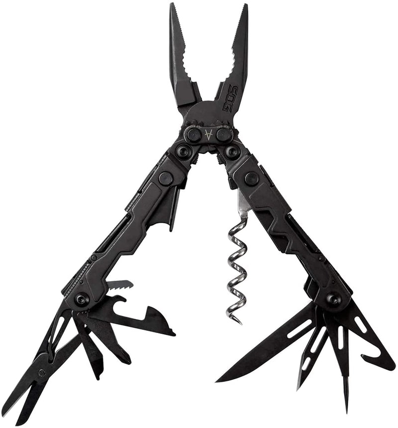 SOG POWERLITRE MINI UTILITY MULTI-TOOL 19 LIGHTWEIGHT TOOLS PL1002-CP - BLACK - Like New