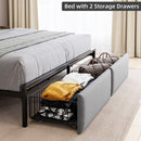 GARVEE KING GRAY METAL TUFTED PLATFORM BED STORAGE WITH HEADBOARD - GRAY - Like New