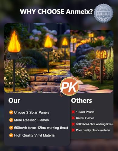 ANMEIX SOLAR CHRISTMAS LIGHTS OUTDOOR UPGRADED SOLAR TORCH LIGHTS 4 PACK BLACK - Like New