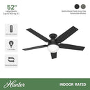 Hunter Fan 52" Ceiling Fan LED Light Remote Control CC5C25C95 - Matte Black - Like New
