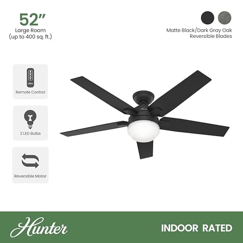 Hunter Fan 52" Ceiling Fan LED Light Remote Control CC5C25C95 - Matte Black - Like New