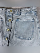 FREE ASSEMBLY MINI SKIRT WASH GOLD BUTTON HIGH WAIST SIZE 4 - LIGHT BLUE JEAN - Like New