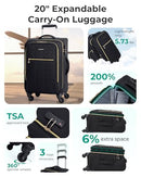 BAGSMART 20" SOFTSIDE EXPANDABLE SPINNER CARRY-ON, AIRLINE APPROVED - BLACK - Like New