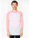 BB453W American Apparel 3/4-Sleeve Raglan TShirt White/Neon Heather Pink XS Like New