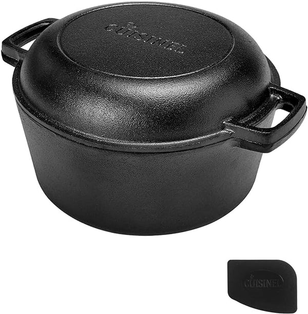 Cuisinel Cast Iron Double Dutch Oven 5-Quart 2-in-1 10" Skillet - Black Like New