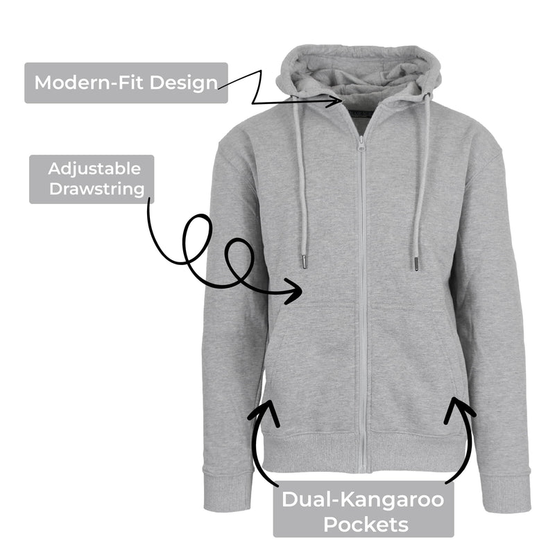 BLUE ICE MEN’S FLEECE-LINED FULL-ZIP HOODIE - SIZE: MEN M - HEATHER GRAY - Brand New