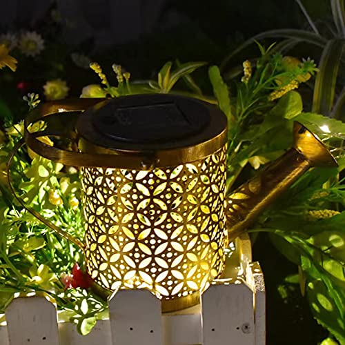 XUGENXES Watering Can with Lights, Solar Art Decor, Metal Waterproof - Bronze - Like New