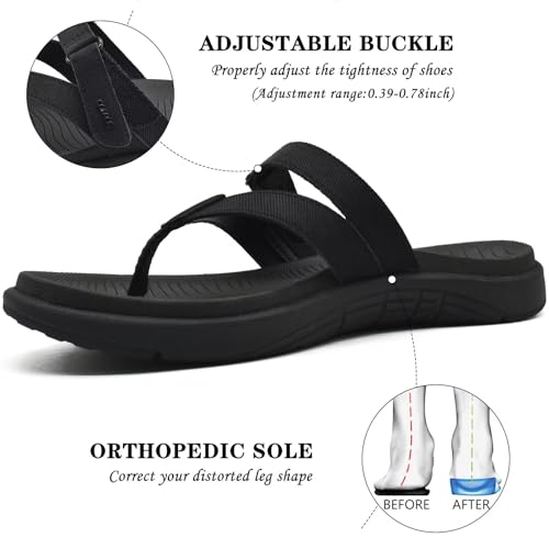 COFACE WOMENS FASHION FLIP FLOPS WITH COMFORTABLE ARCH SUPPORT - SIZE 9 BLACK - Brand New