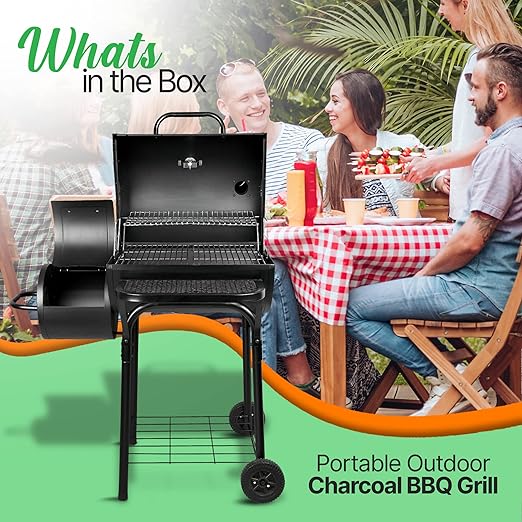 NutriChef Kitchen Charcoal Grill Offset Smoker Portable SLCSG20 - Black Like New