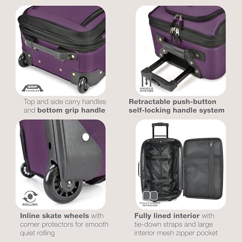 U.S. TRAVELER RIO RUGGED FABRIC EXPANDABLE CARRY-ON LUGGAGE, SET - PURPLE - Like New