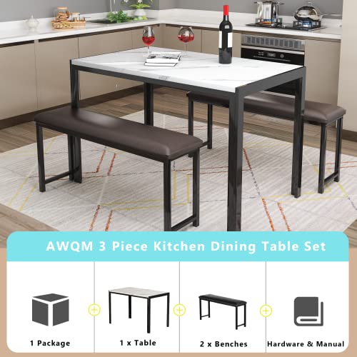 AWQM 3 PIECES DINING ROOM TABLE SET, KITCHEN TABLE SET , A004 - WHITE - Like New