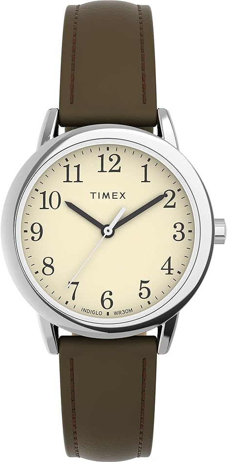 TIMEX Easy Reader 30mm One-Time Adjustable Leather Strap Watch -Brown/Silver Like New