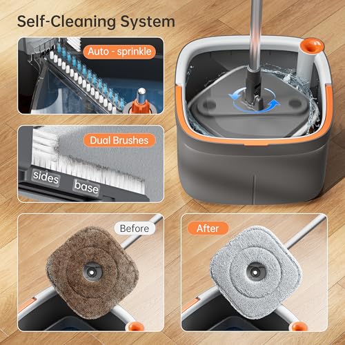 KZKR SPIN MOP AND BUCKET SET WITH 2 REPLACEABLE MICROFIBER MOP PADS - Like New