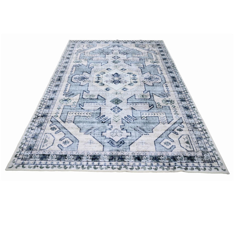 BIBB HOME WASHABLE FLANNEL PRINTED AREA RUG LATEX BACK 5X7FT - VINTAGE AZURE - Like New