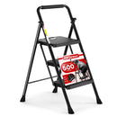 HBTower 3 STEP LADDER FOLDING STEP STOOL WIDE ANTI-SLIP PEDAL STEEL - BLACK - Brand New