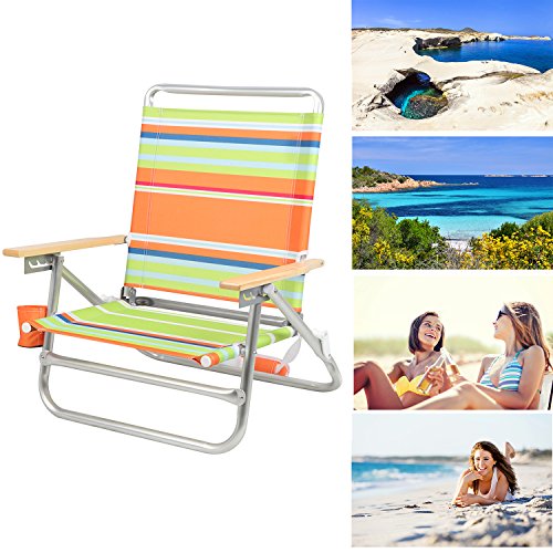 PORTAL BEACH CHAIR, 4 POSITION FOLDING BEACH CHAIRS WITH BACKPACK STRAPS - GREEN - Like New