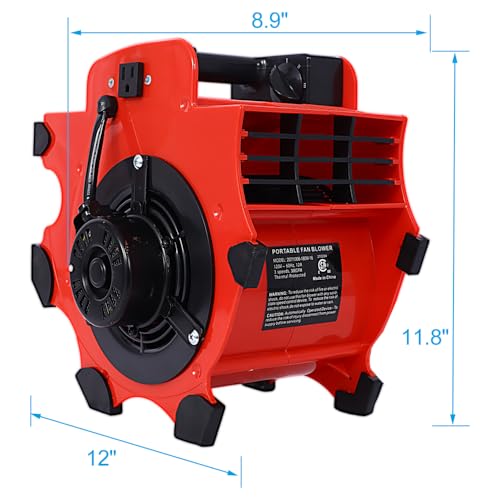 3-Speed Heavy Duty Floor and Carpet Dryer, Portable Versatile Air Mover - RED - Like New