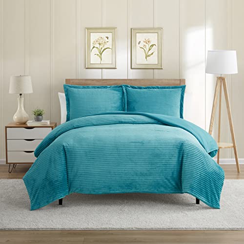 Nestl Premium Flannel Duvet Cover - 3 PC Reversible Queen Comforter - Teal - Brand New