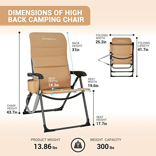KINGCAMP RECLINING CAMPING FOLDING CHAIR PADDED LUMBAR SUPPORT - CA-1KHAKI - Brand New