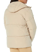 AMAZON ESSENTIALS MENS MID-LENGTH HOODED PUFFER COAT - SIZE M - TAN - Like New