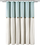 LUSH DECOR SHOWER CURTAIN, COCONUT BUTTON DETAIL (72” X 72”) - BLUE/OFF WHITE - Brand New