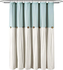LUSH DECOR SHOWER CURTAIN, COCONUT BUTTON DETAIL (72” X 72”) - BLUE/OFF WHITE - Like New