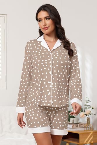FKEEP BUTTON DOWN PAJAMAS SETS WOMEN TWO-PIECE SATIN SLEEPWEAR NO 022 COFFEE - Brand New