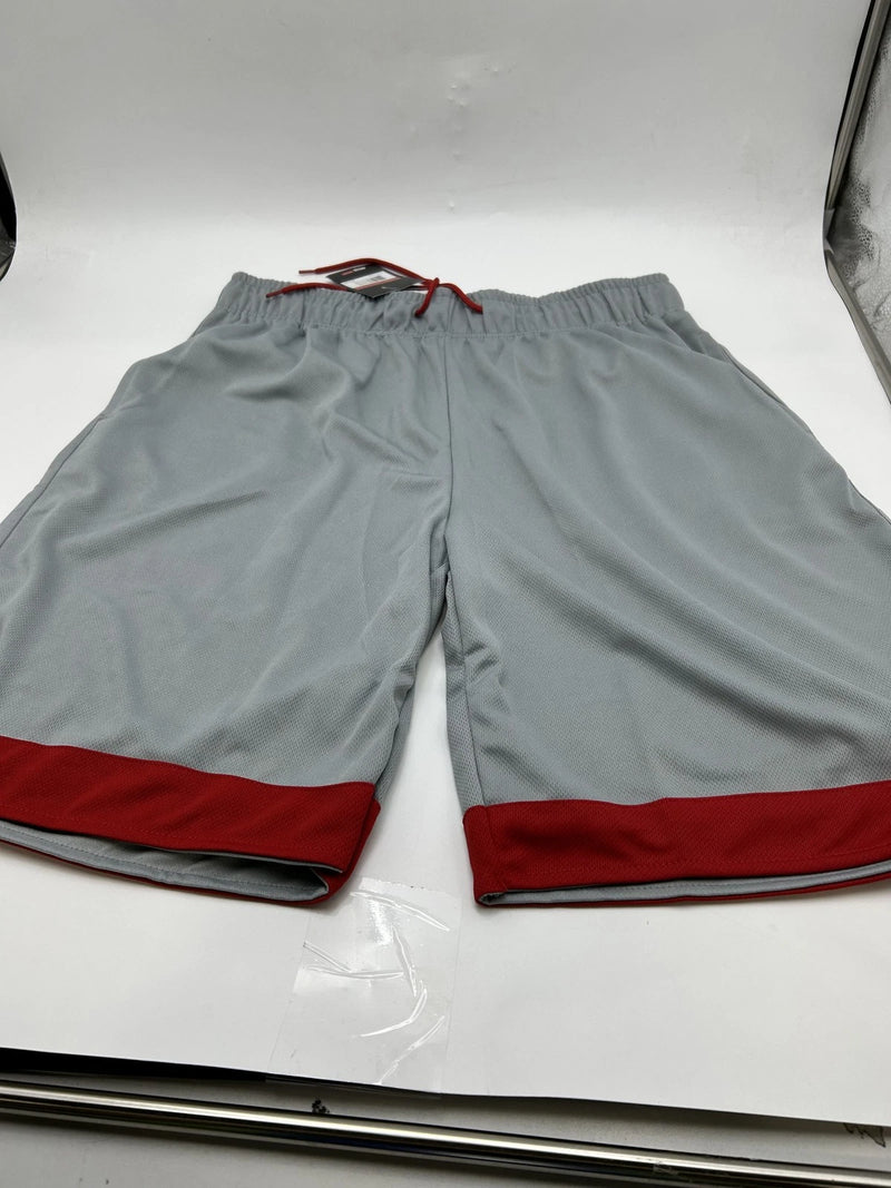 JUMP START MEN'S MOISTURE WICKING MESH SHORTS,SIZE: 2XL - GRAY, SILVER/RED - Brand New