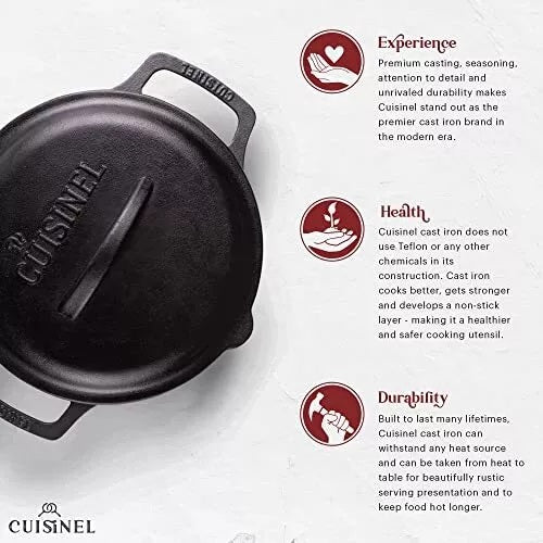 Cuisinel Cast Iron Skillet with Cast Iron Lid, 8" Dual Handle Frying Pan - Black - Like New