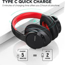 AUSDOM E7 Bluetooth Noise Cancelling Headphones, Microphone, 50Hr - Red/Black Like New