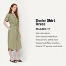 AMAZON ESSENTIALS WOMEN RELAXED-FIT SHORT SLEEVE BUTTON-DOWN DRESS - M - Khaki - Like New
