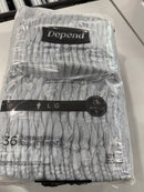 DEPEND FRESH PROTECTION ADULT DIAPERS UNDERWEAR MAXIMUM SIZE: MEN L 35-43 - GRAY - Brand New