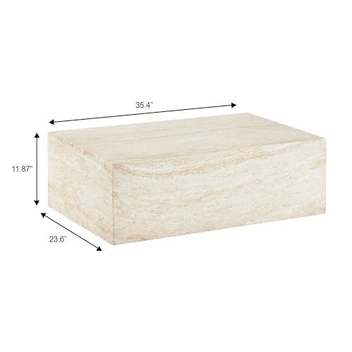 LEISUREMOD MAYA FIBERSTONE COFFEE TRAVERTINE RECTANGULAR ACCENT TABLE - Like New