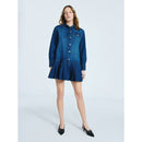 SCOOP DENIM PLEATED MINI SHIRT DRESS - SIZE: WOMEN S (4-6) - DARK ACID WASH - Brand New