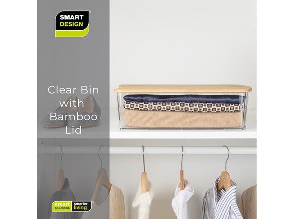 SMART DESIGN BIN WITH BAMBOO LID - TAN/CLEAR - Brand New