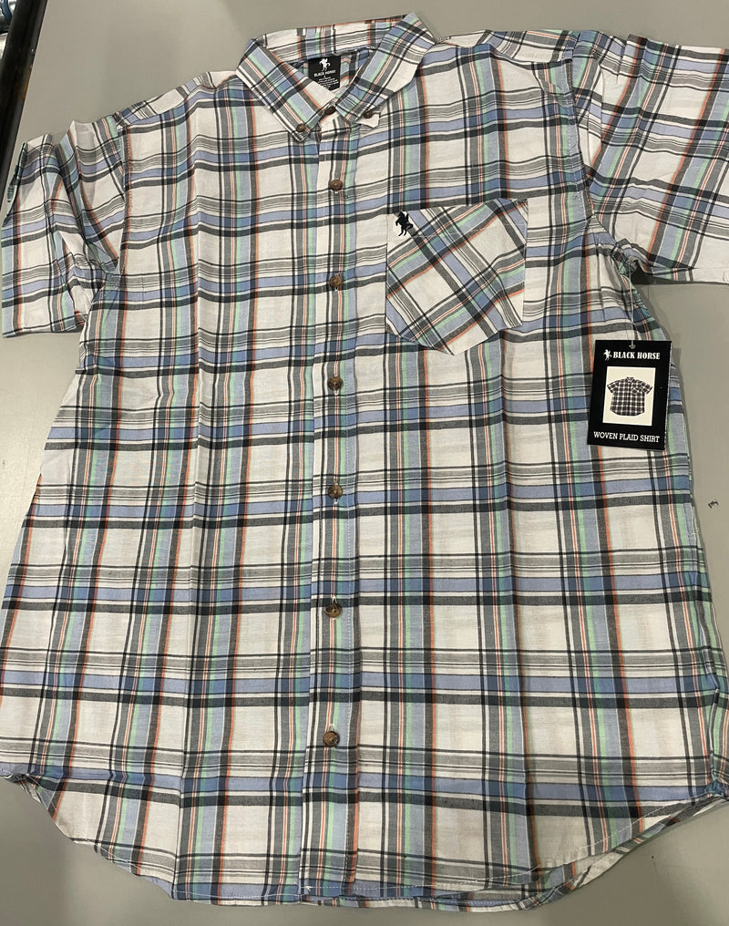 BLACK HORSE WOVEN PLAID SHIRT - MENS L - MULTICOLOR WOVEN PLAID - Brand New