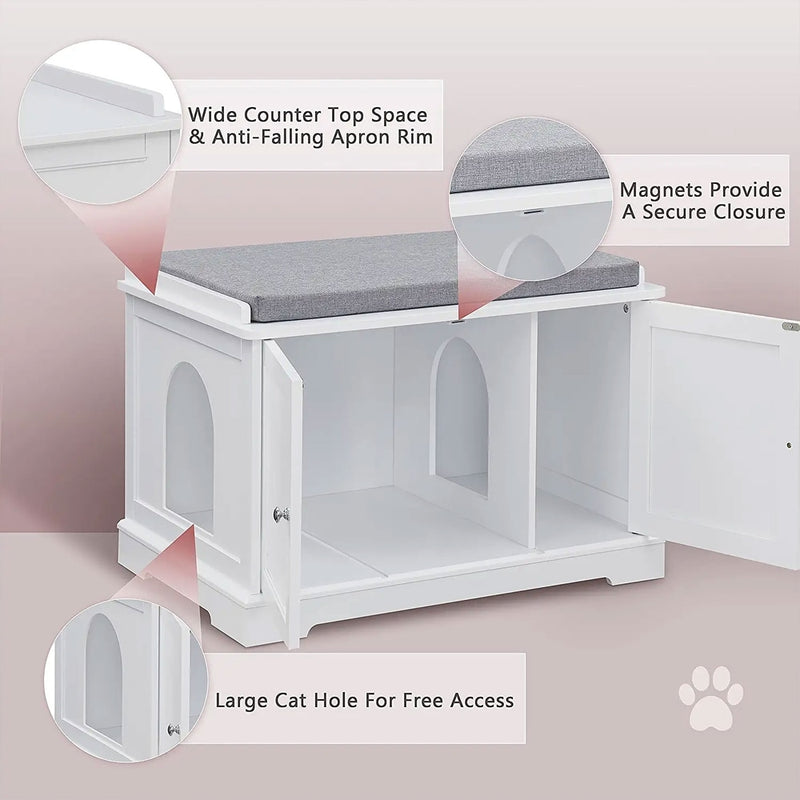 SUMELL SWEETGO CAT WASHROOM BENCH LITTER BOX REMOVABLE PARTITION WALL - WHITE - Like New
