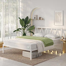 NOVILLA QUEEN BED FRAME WITH HEADBOARD METAL PLATFORM NO BOX SPRING WHITE - Brand New