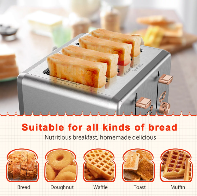 WHALL 4 Slice Toaster Stainless Steel Dual Control Panels KST023GU - S ...
