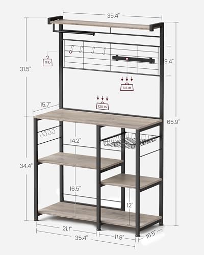 VASAGLE BAKERS RACK WITH MAGNETIC KNIFE HOLDER, WIRE BASKET - GREIGE/BLACK - Like New