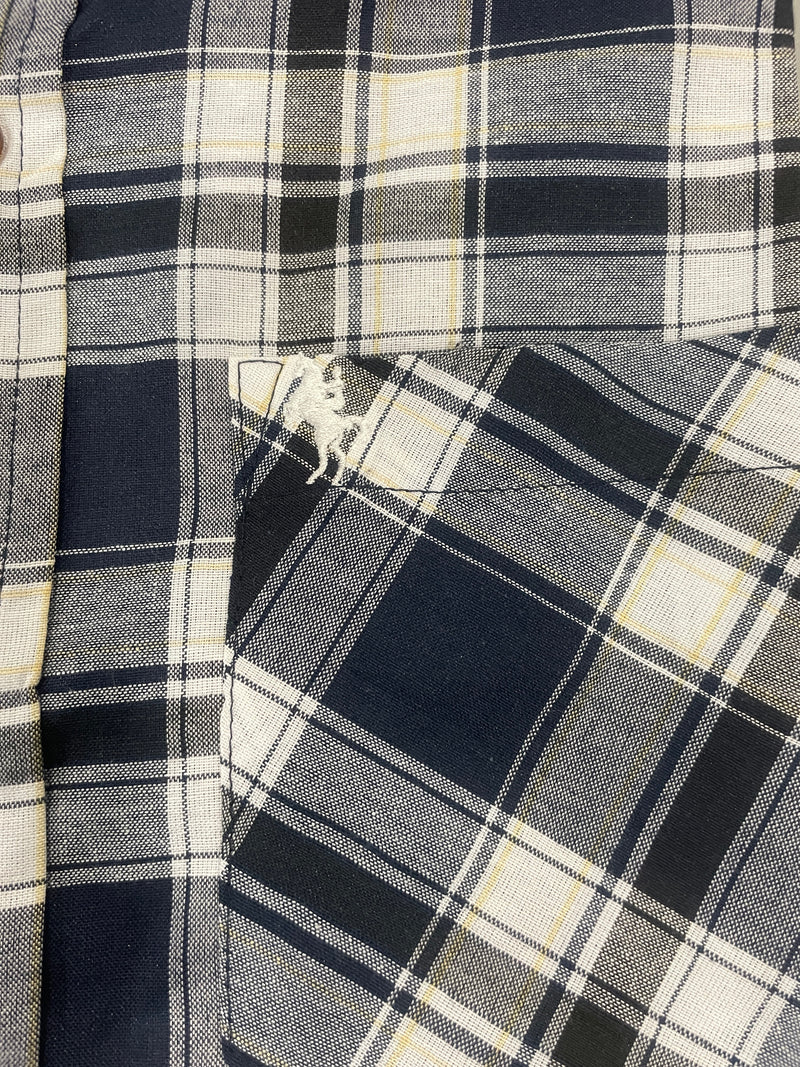 BLACK HORSE WOVEN PLAID SHIRT - SIZE : MENS M - BLUE/LIGHT BLUE/WHITE/YELLOW - Brand New