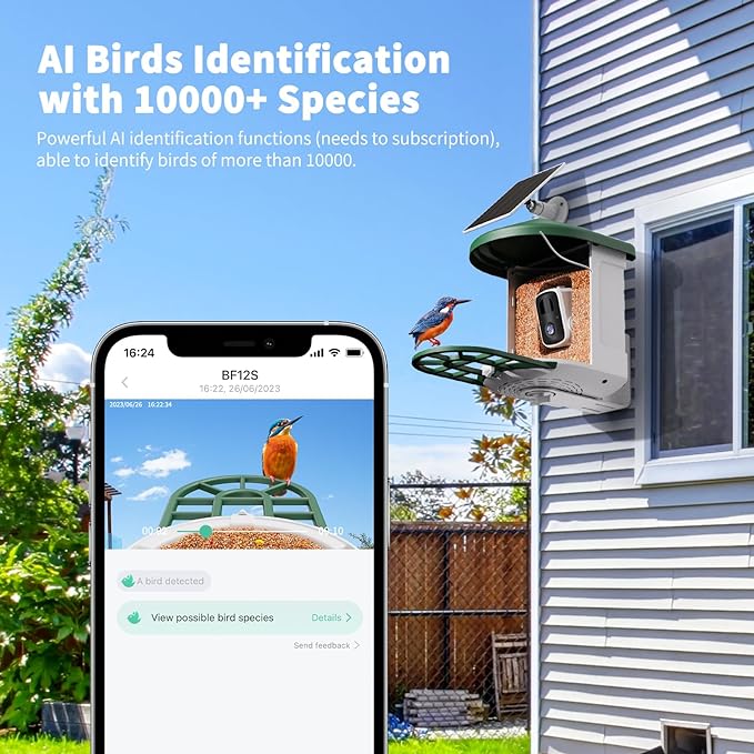 HARYMOR Bird Feeder Camera AI Identify Bird Species Solar Panel Smart - Green Like New