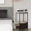 JS NOVA JUNS Round Wood End Table, 2-Tier Industrial Metal Frame - Vintage Brown - Like New