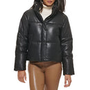 LEVI'S WOMEN'S VEGAN LEATHER QUILTED SHORT PUFFER JACKET - WOMEN M - BLACK - Brand New