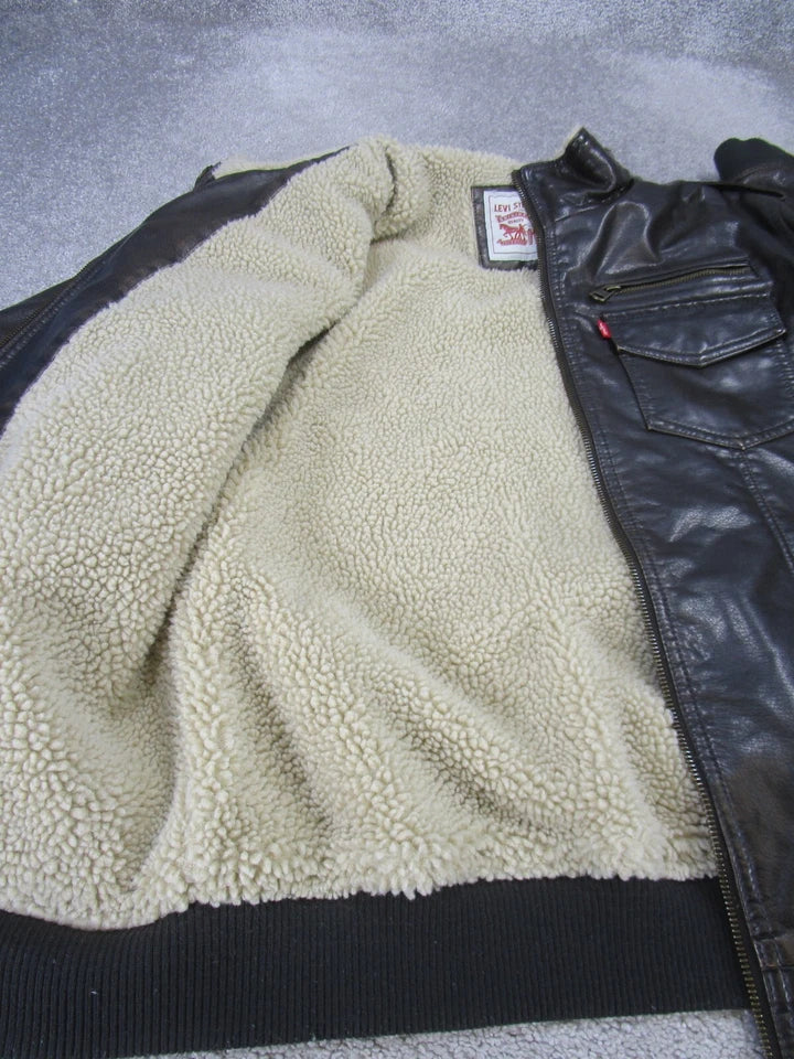 LEVI'S JACKET MENS FAUX LEATHER SHERPA LINED MOTO - SIZE: MEN M - BROWN - Like New