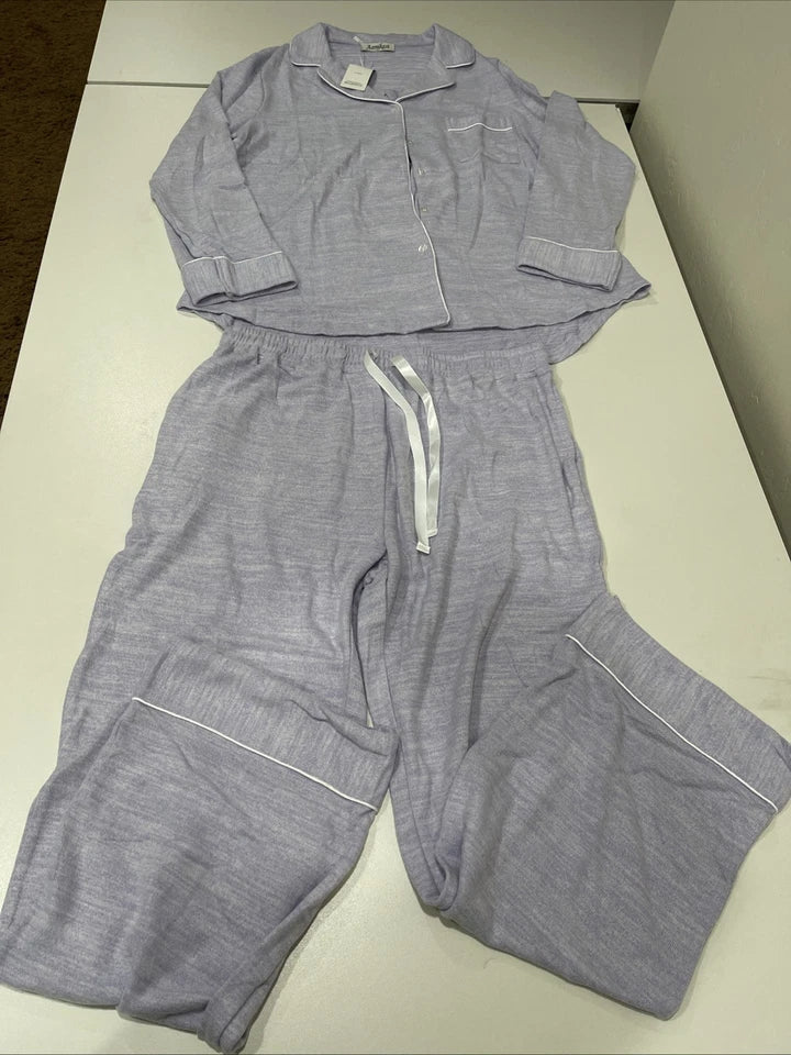 AAMIKAST WOMEN'S LONG SLEEVE BUTTON DOWN PAJAMA SET -SIZE: L - PURPLE LAKE - Brand New