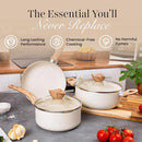 Nuovva 5pc Cream Granite Non-Stick Pots and Pans Set Induction Hob Cookware - Brand New