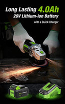 WORKPRO 20V CORDLESS ANGLE GRINDER KIT 4-1/2" TOOL 4.0AH FAST CHARGER, W125051A - Brand New
