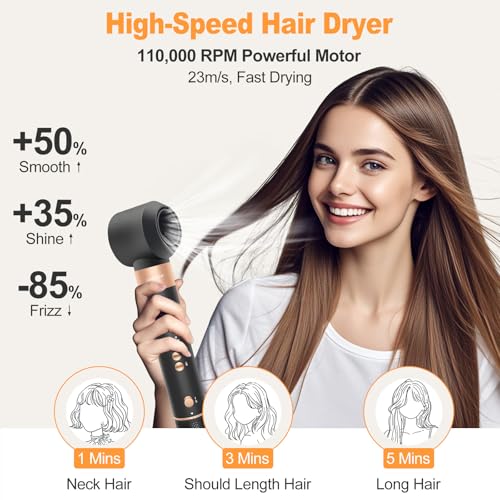 USBELFF HAIR STYLER HAIR DRYER BRUSH 110,000 RPM HB-801 - BLACK/GOLD - Like New