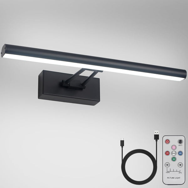 HOWMZON PICTURE LIGHT 16" ART LIGHT BLACK PICTURE LIGHT OPERATED 3CCT - BLACK - Like New